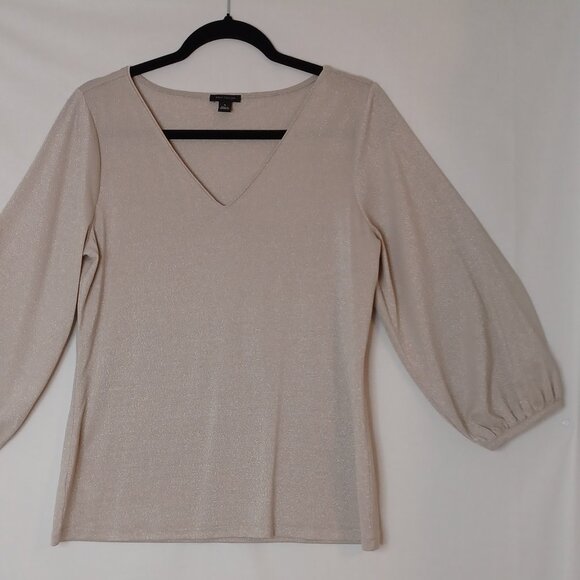 Ann Taylor Puff Sleeve Shiny/Glittering Beige New Years Eve Style Top Size Med - Picture 3 of 8
